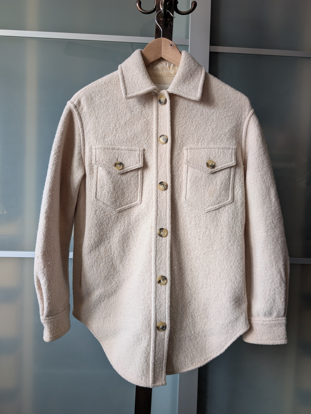 Wilfred Relaxed Merino Wool Cream Button-Front Shacket - xs